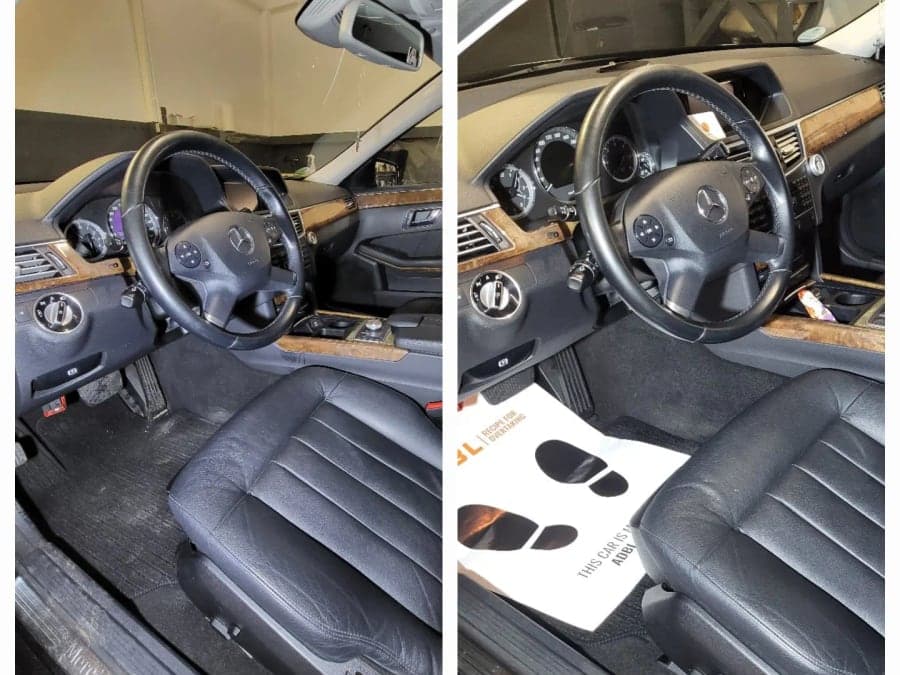 Cockpit einer Mercedes E-Klasse vor und nach der Aufbereitung